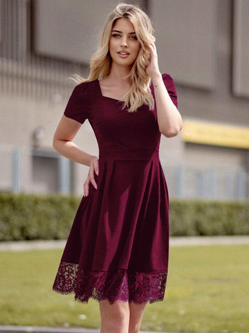 MIUSOL Floral Lace Trim Puff Sleeve Dress