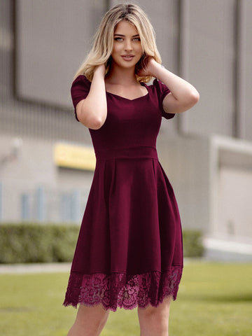MIUSOL Floral Lace Trim Puff Sleeve Dress