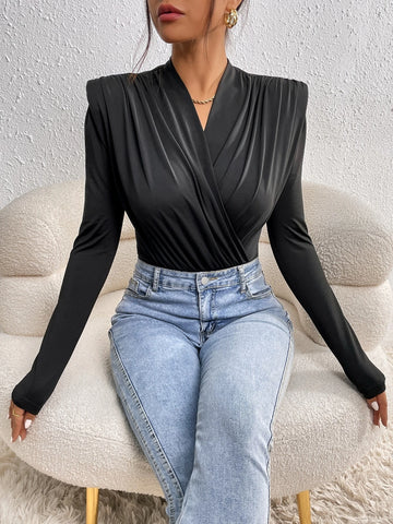 Surplice Neck Shoulder Pads Bodysuit