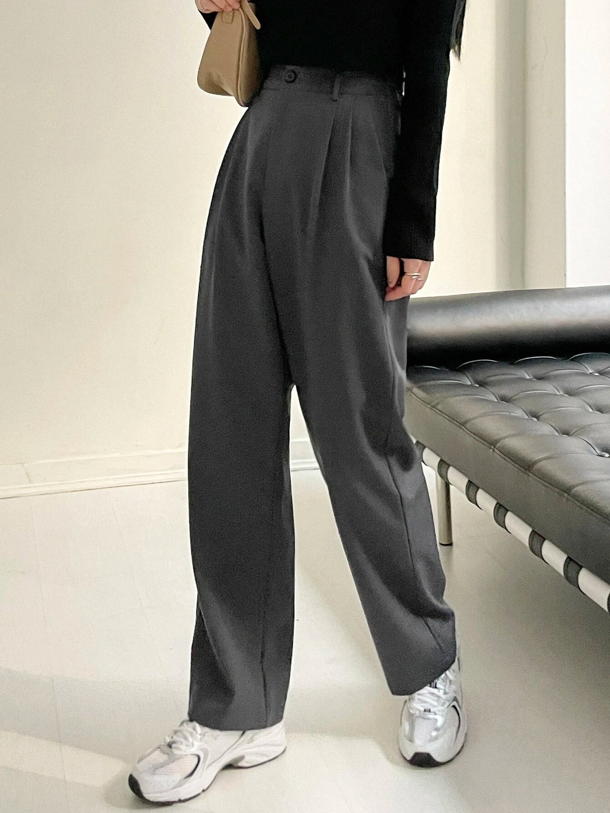 DAZY Plicated Detail Straight Leg Pants