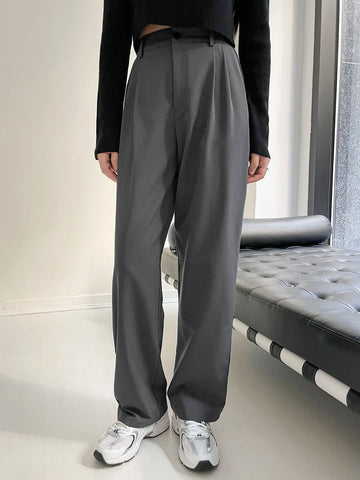 DAZY Plicated Detail Straight Leg Pants