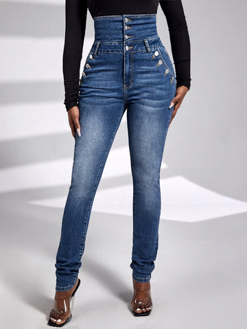 SXY High Waist Button Fly Skinny Jeans