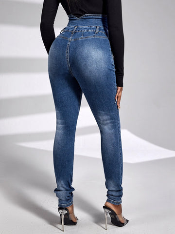 SXY High Waist Button Fly Skinny Jeans