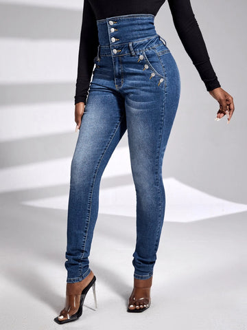 SXY High Waist Button Fly Skinny Jeans