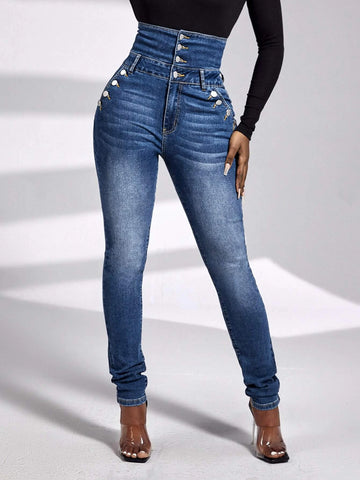 SXY High Waist Button Fly Skinny Jeans
