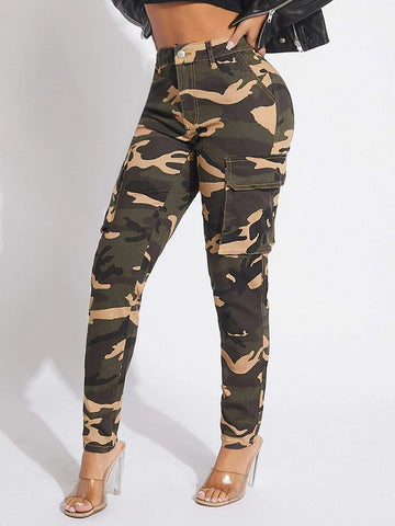 SXY Camo Print Flap Pocket Jeans