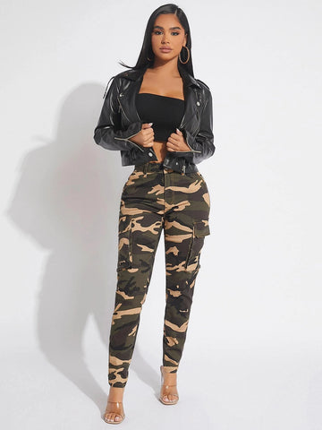 SXY Camo Print Flap Pocket Jeans