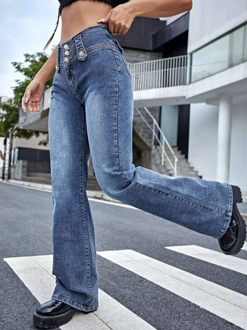 Bleach Wash Flare Leg Jeans