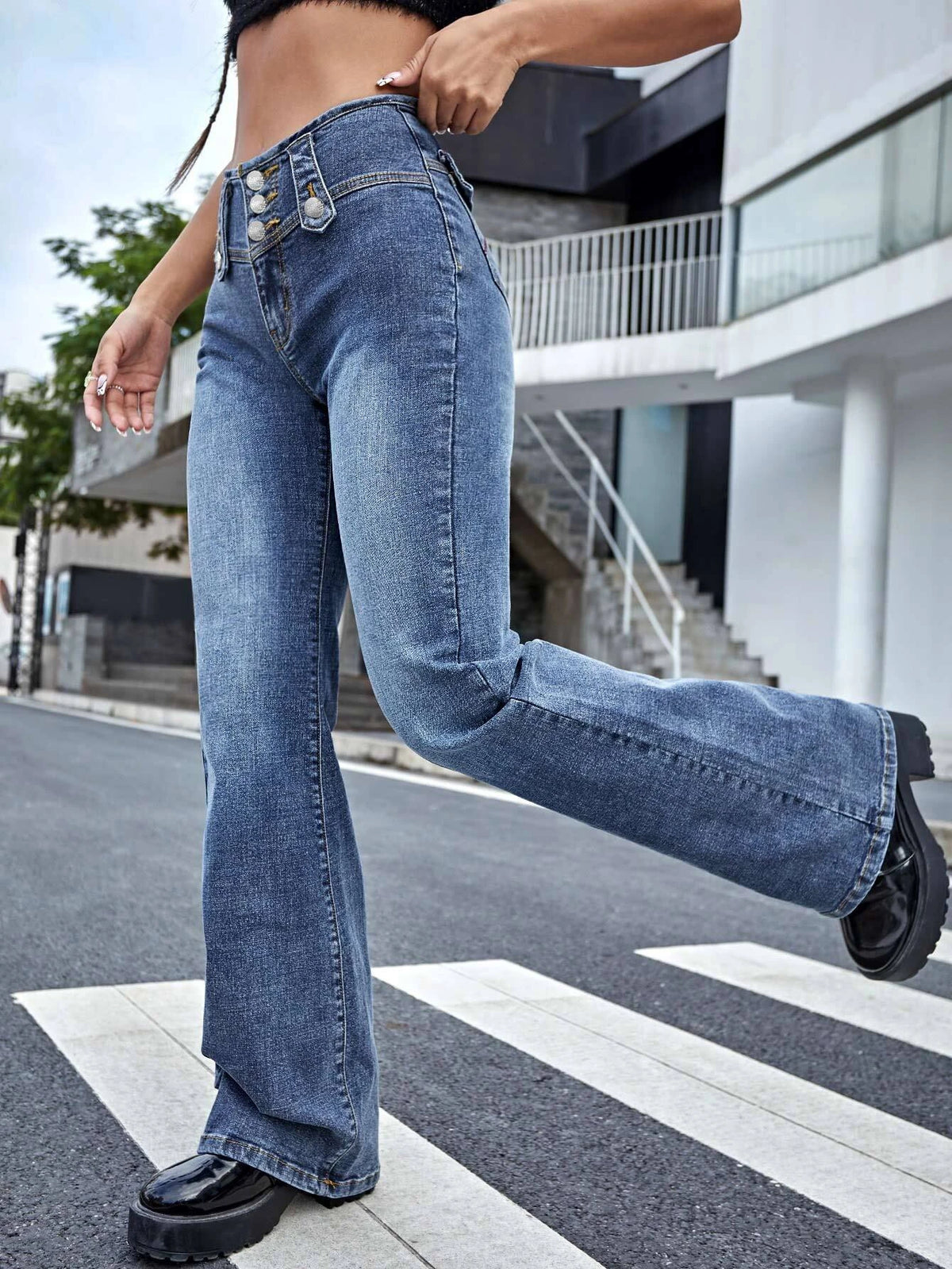 Bleach Wash Flare Leg Jeans