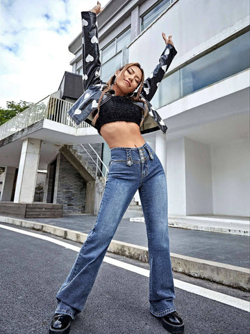 Bleach Wash Flare Leg Jeans