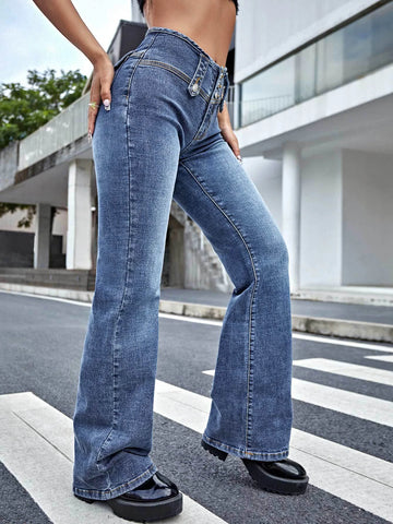 Bleach Wash Flare Leg Jeans