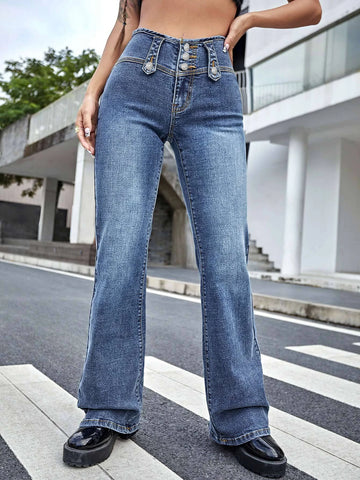 Bleach Wash Flare Leg Jeans