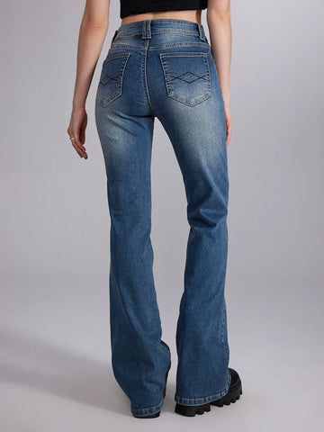 ROMWE Fairycore Butterfly Embroidery Jeans