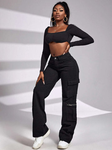 SXY Flap Pocket Side Cargo Jeans