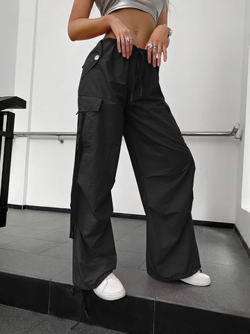 Street Vibes 90s Flap Pocket Drawstring Hem Pants