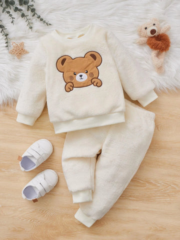 Baby Bear Embroidery Teddy Sweatshirt & Pants