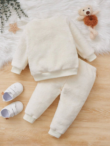 Baby Bear Embroidery Teddy Sweatshirt & Pants