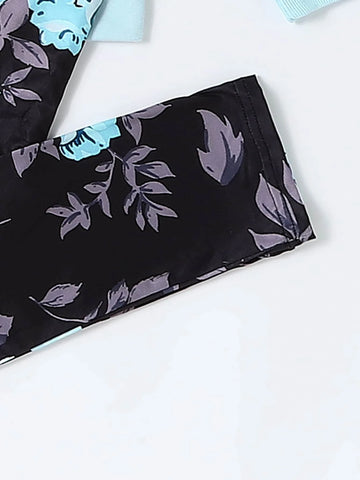 Girls Letter And Floral Print Pullover & Leggings