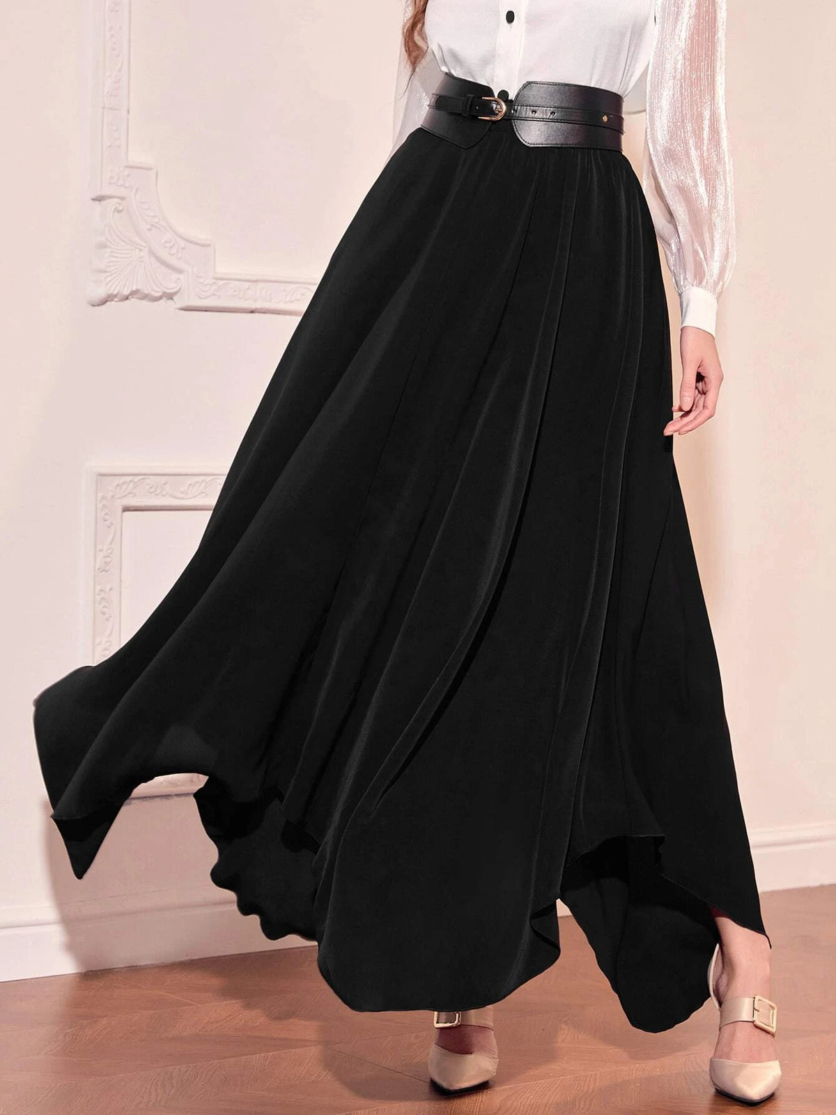 High Waist Hanky Hem Skirt Without Belt