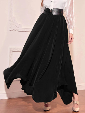 High Waist Hanky Hem Skirt Without Belt