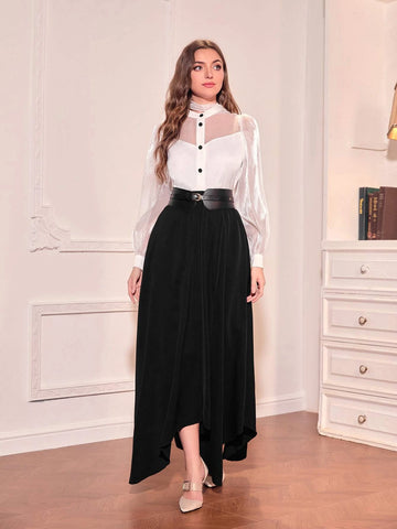 High Waist Hanky Hem Skirt Without Belt