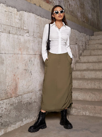 Ruched Front Button Up Shirt