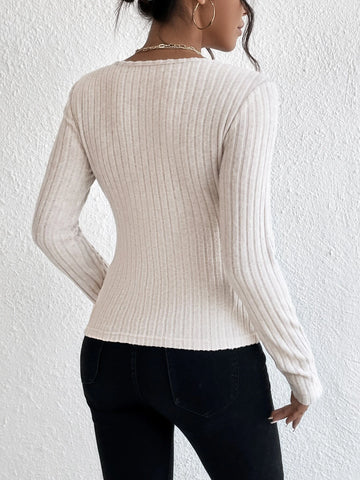 Square Neck Ribbed Knit Tee