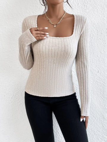 Square Neck Ribbed Knit Tee