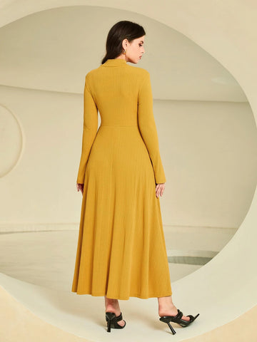 Mock Neck Flounce Sleeve Tie Front Dress
