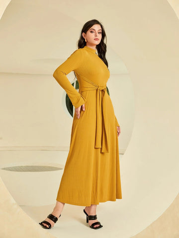 Mock Neck Flounce Sleeve Tie Front Dress