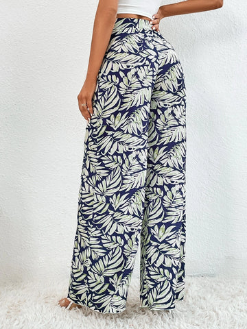 Tall Allover Plants Print Wide Leg Pants