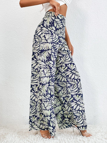Tall Allover Plants Print Wide Leg Pants