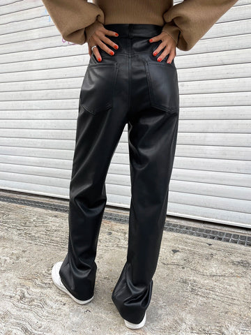 DAZY High Waist Slant Pockets PU Pants