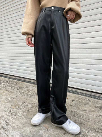 DAZY High Waist Slant Pockets PU Pants