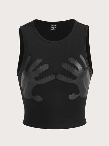 Patched Hands Pattern Crop Tank Top
