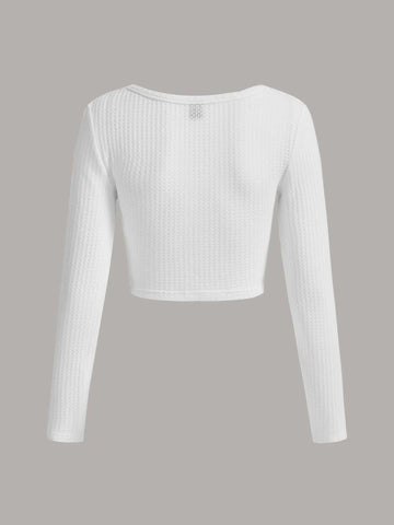 Scoop Neck Rib-knit Crop Tee