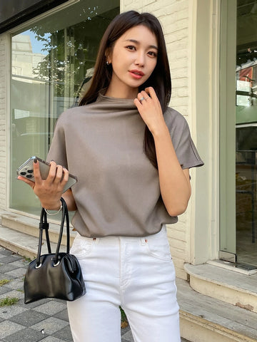 DAZY Mock Neck Batwing Sleeve Tee