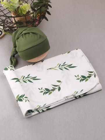 Newborn Plant Print Wrap Blanket & Hat Photo Outfit