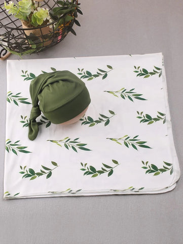 Newborn Plant Print Wrap Blanket & Hat Photo Outfit