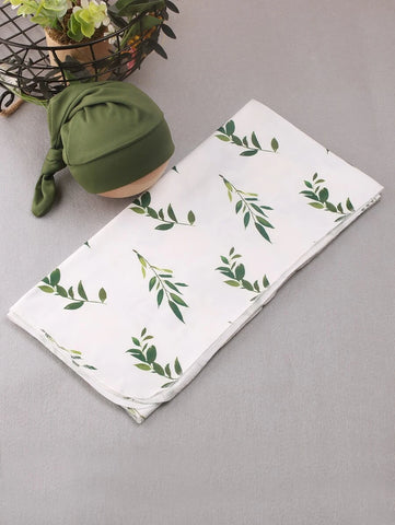 Newborn Plant Print Wrap Blanket & Hat Photo Outfit