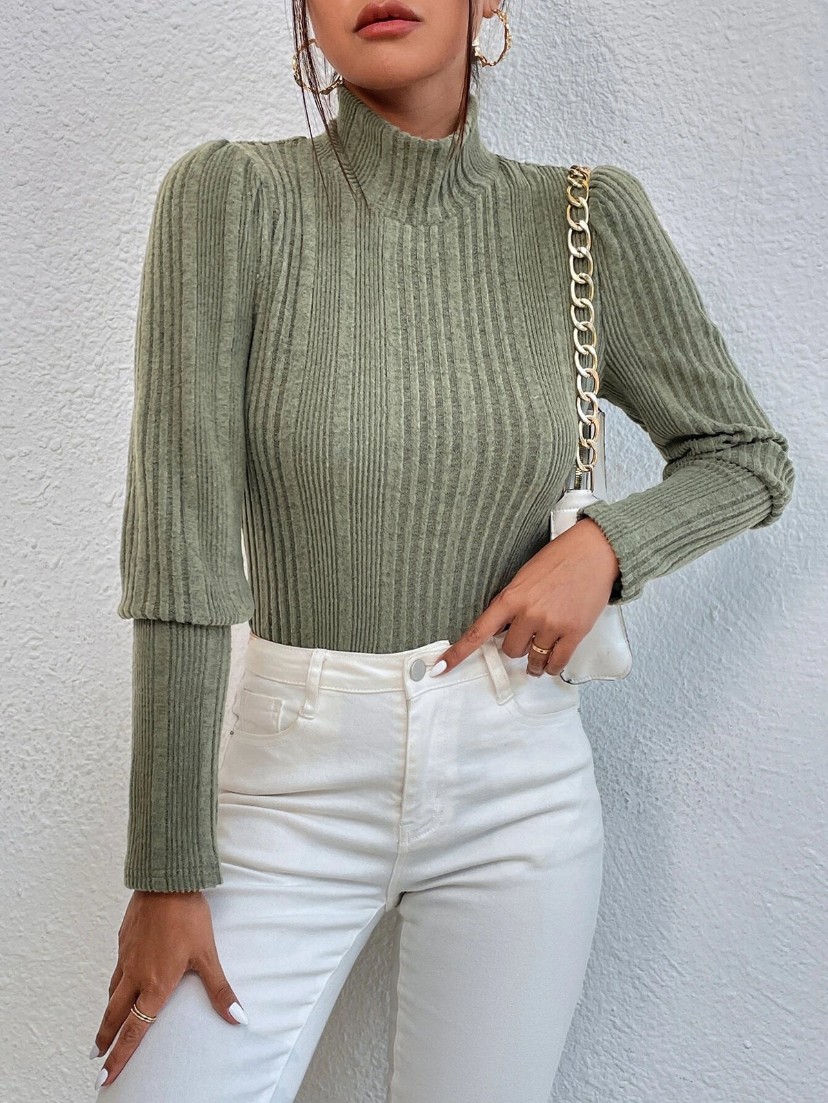 High Neck Puff Sleeve Bodysuit
