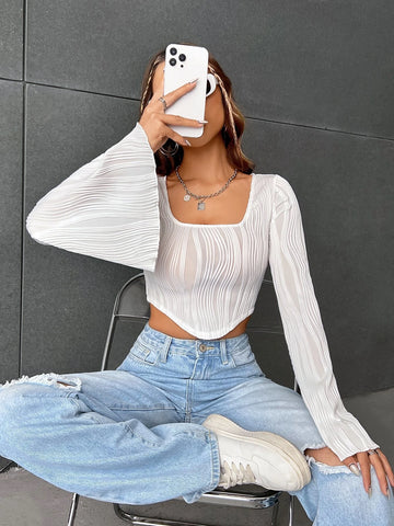 Square Neck Flounce Sleeve Crop Tee