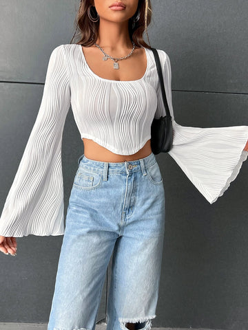 Square Neck Flounce Sleeve Crop Tee