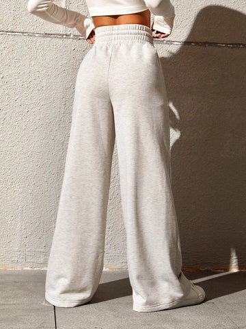 Solid Drawstring Waist Wide Leg Sweatpants