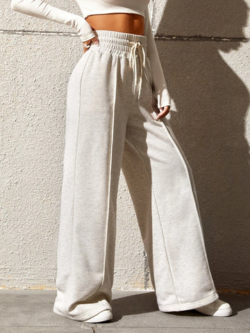 Solid Drawstring Waist Wide Leg Sweatpants