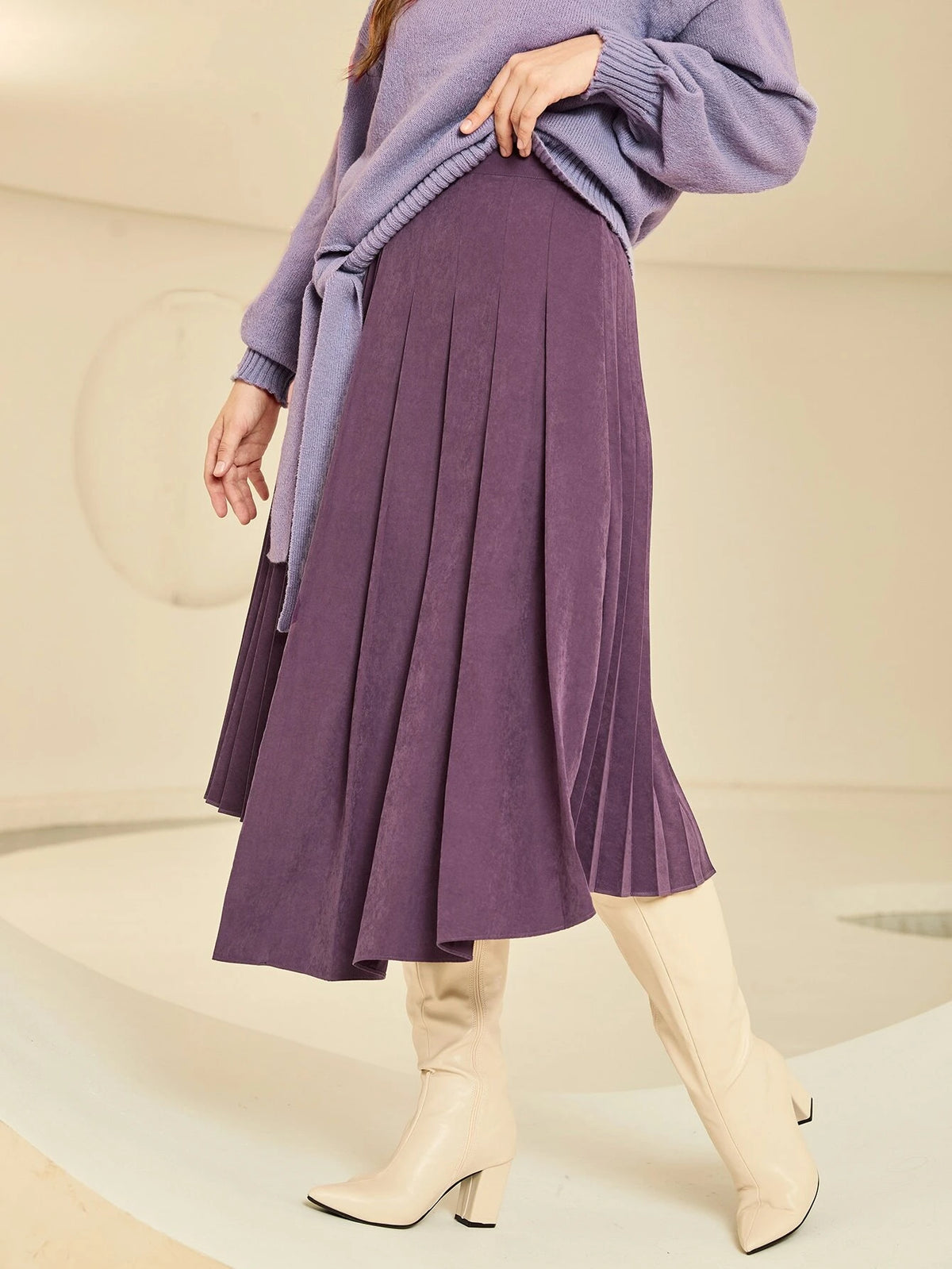 High Waist Asymmetrical Hem Pleated Skirt