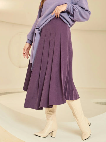 High Waist Asymmetrical Hem Pleated Skirt