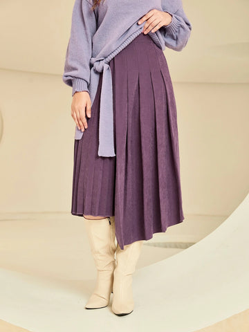 High Waist Asymmetrical Hem Pleated Skirt