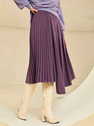 High Waist Asymmetrical Hem Pleated Skirt