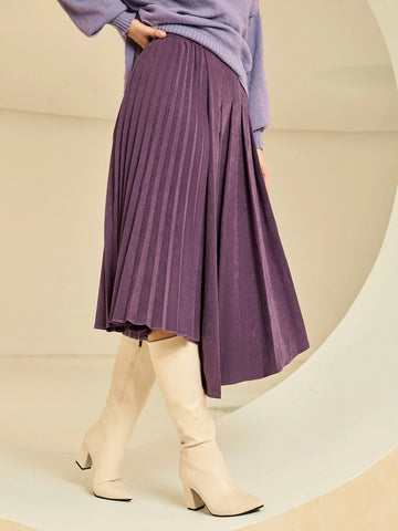 High Waist Asymmetrical Hem Pleated Skirt